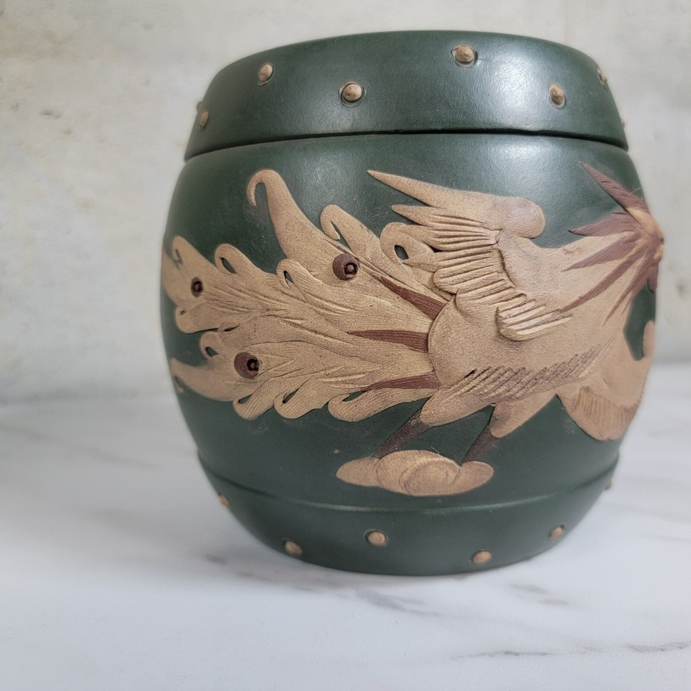 Vintage Ceramic Redware Dragon Draginware Ginger Lidded Pot Planter canister Jar - Picture 6 of 13